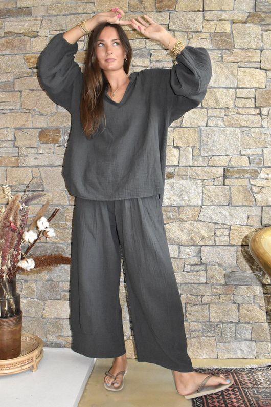 Santos Cushion Cotton Heathcliff Blouse Charcoal